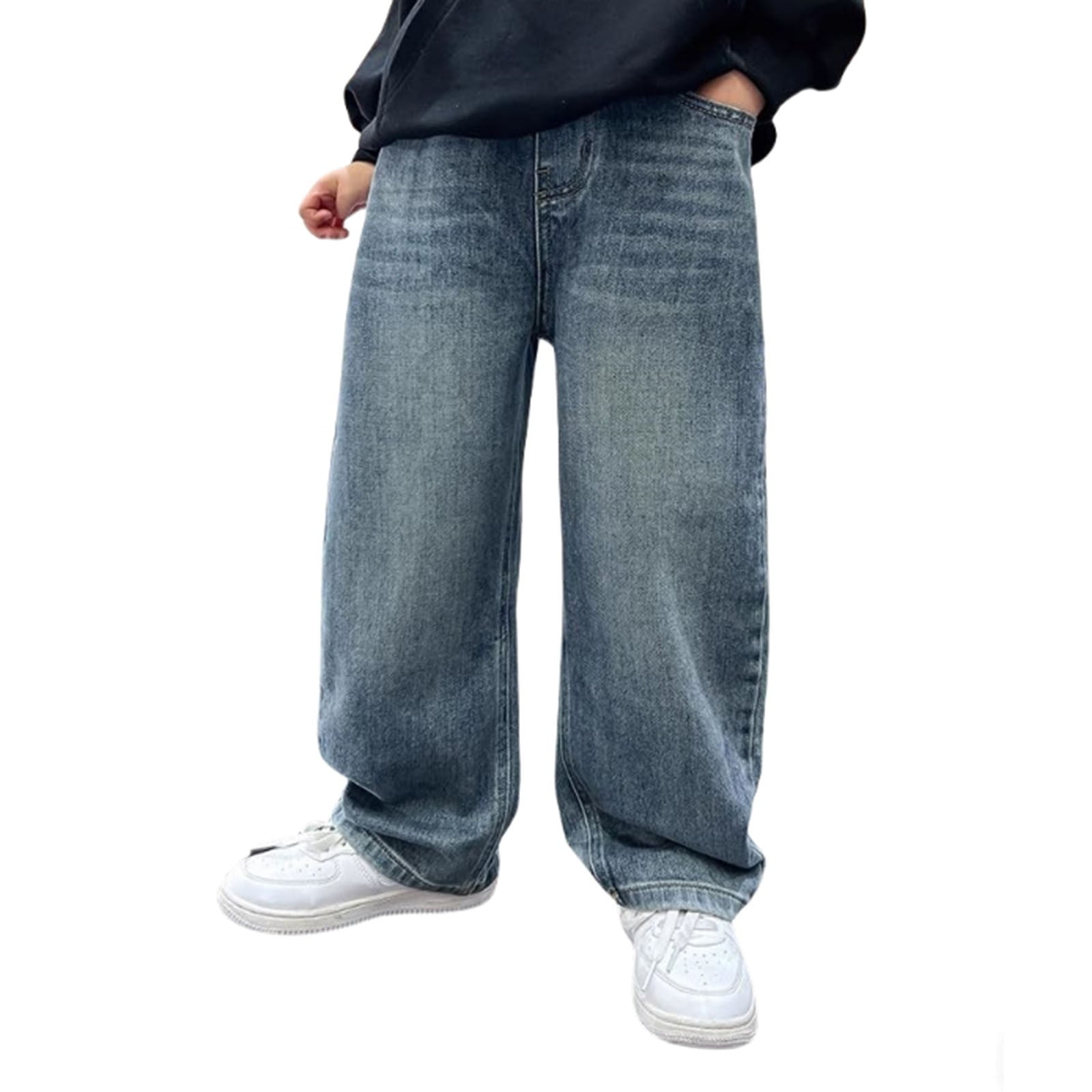 MIASHUI Boys Jeans Kids Elastic Waist Denim Trousers Baggy Jeans