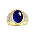 thumbnail image 1 of RYLOS Men's Rings 14K Yellow Gold Nugget Ring with Cabochon Gemstone & Diamonds Sapphire Rings For Men Size 9, 1 of 7