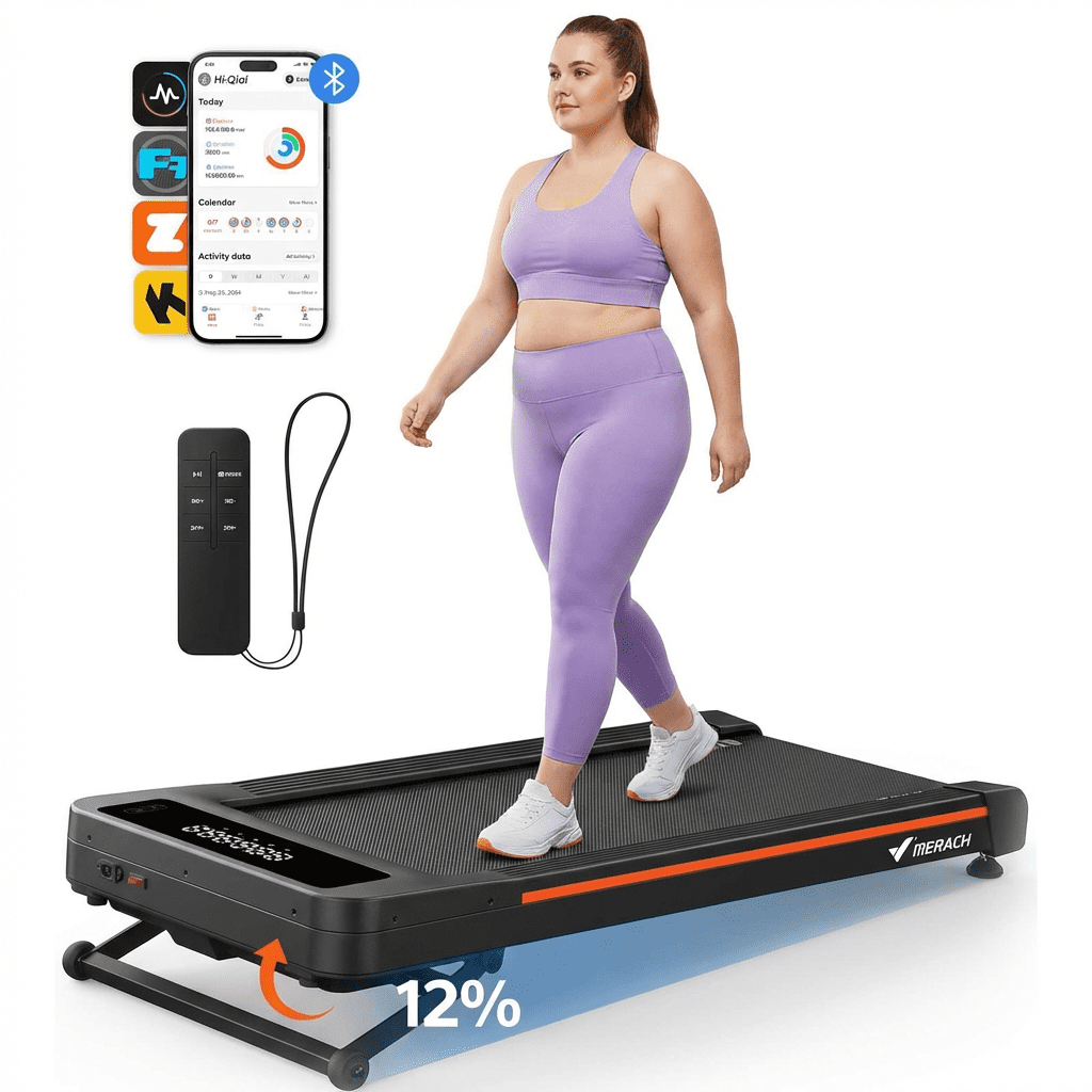 MERACH Incline Walking Pad Treadmill for Home Office, Under Desk Treadmill with 10-Level Auto Incline, 3.5HP Quiet Motor, 350lbs Capacity, Compact Treadmill with Bluetooth Speaker & Remote