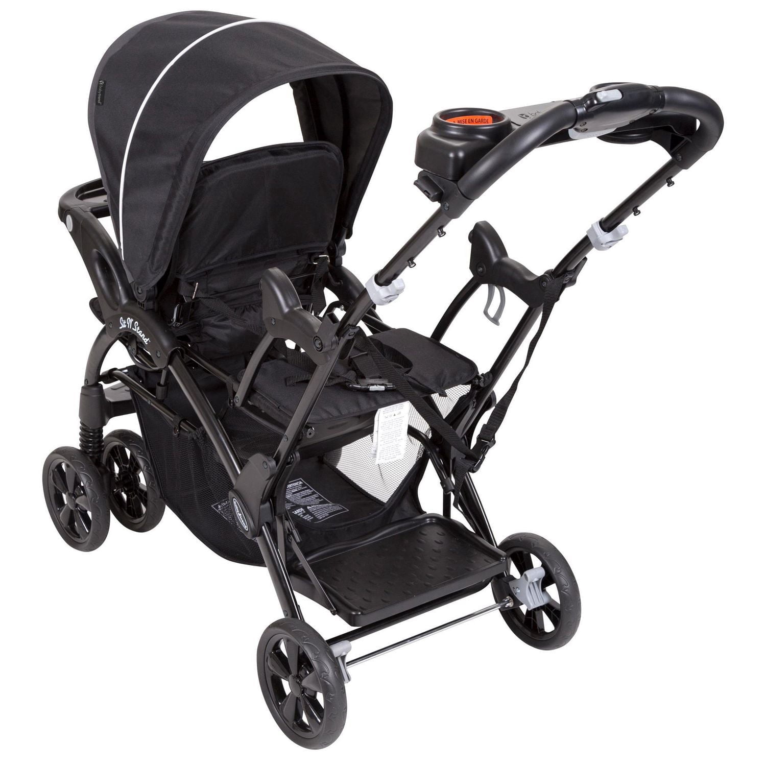Baby Trend Sit N' Stand® Poussette Double - Onyx; Compatible avec la plupart des sièges d’auto pour bébé des grandes marques (vendus séparément) ; Sièges avant et arrière recommandés pour les enfants