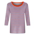 thumbnail image 4 of Jovati Blouse Décontractée à Manches Courtes et Col Rond pour Femmes, Imprimé à Rayures, Mélange Polyester-Spandex, Tenue Quatre Saisons, Coupe Fidèle à la Taille, Lavable à la Machine, 4 of 6