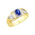 thumbnail image 4 of RYLOS Men's Rings Yellow Gold Plated Silver Classic 7X5MM Oval Gemstone &  Diamond Ring Blue Star Sapphire September Birthstone Rings For Men Size 12, 4 of 7