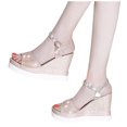 thumbnail image 4 of LSLJS Summer Ladies Shoes Fish Mouth Medium Wedge Heel Metal Buckle Women's Sandals, 4 of 5
