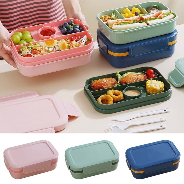 Tyidzon Student Bento Box, 2000ML Large Capacity 2 Layer Bento Box Adult Lunchable Food Container with Utensils Bento Box for Dining Out, Work - Blue