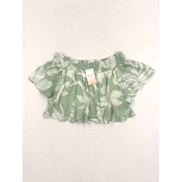 Kiwi & Punch Miami Haut Court à Épaules Dénudées à Motif Floral Vert Pastel ( L )