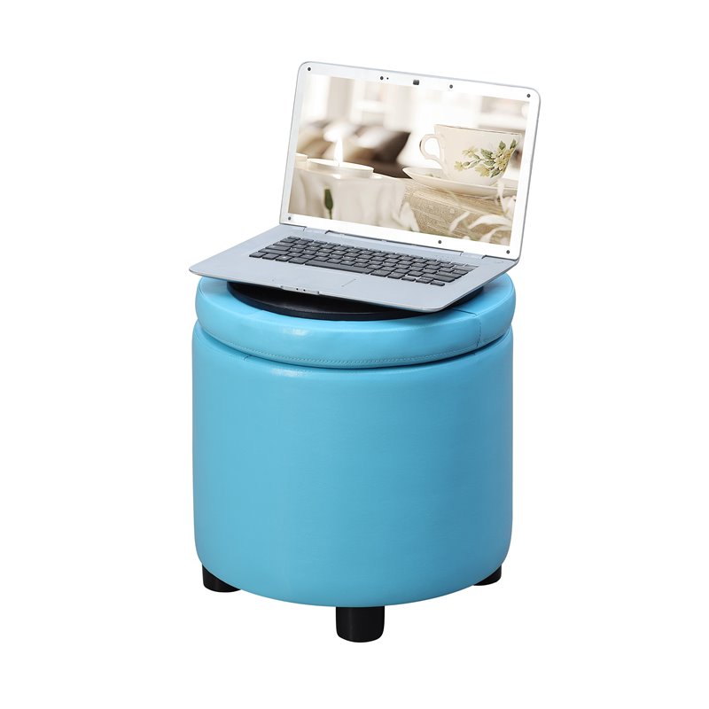 Convenience Concepts Designs4Comfort Round Storage Ottoman in Sea Foam