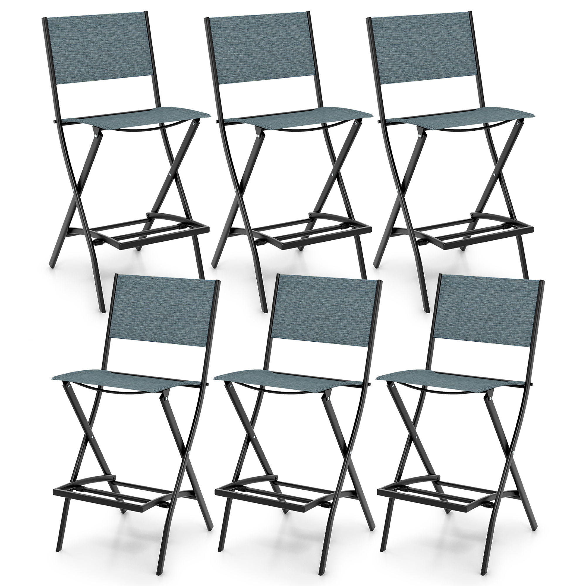 Gymax Tabourets de Bar Pliants - Ensemble de 6, Bleu