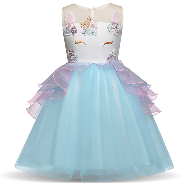 Robe de Princesse à Fleurs pour Filles Unicorn, Costume de Concours et de Fête
