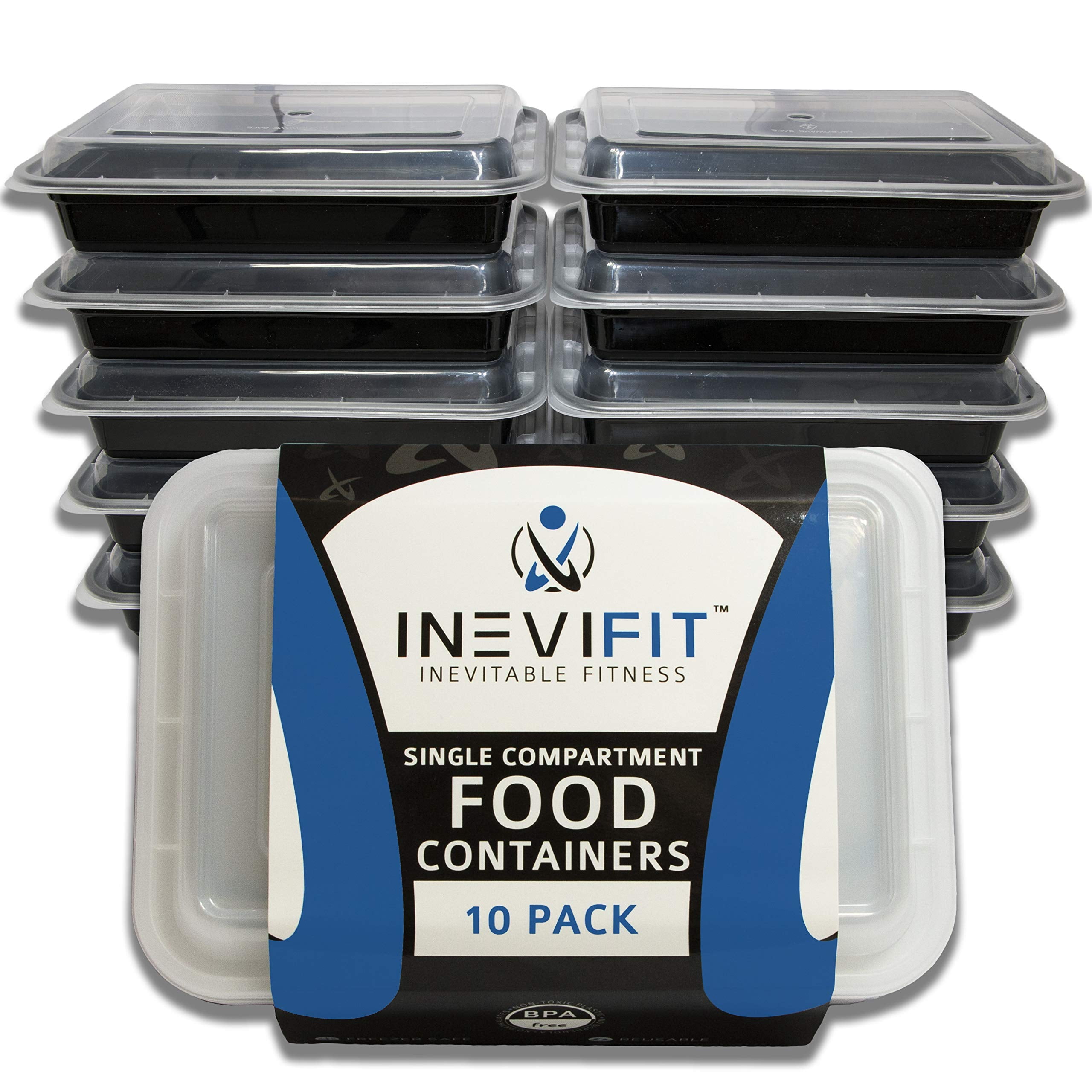 INEVIFIT Préparation de Repas Compartiment Unique Sans BPA, Contenants de Stockage Alimentaire Premium, Durables et Réutilisables, Empilables 28 oz. Lot de 10 Préparation de Repas, Micro-Ondables et Lave-Vaisselle Sûrs Boîte à Lunch Bento Résistante aux Fuites