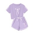 thumbnail image 3 of Économies d'Été! HVOBTTY Ensemble Décontracté 2 Pcs à Manches Courtes pour Filles, Ensemble de Mode Décontracté à Manches Courtes pour Garçons et Filles avec Col Rond, Boutons et Short Imprimé Violet, 10 Ans, 3 of 4