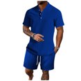 thumbnail image 1 of Birdeem Mens Stand Collar Button Blouse Short Sleeve Elastic Waist Lace-Up Lapel Suit, 1 of 1