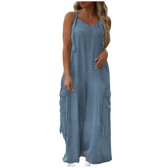 Wlynlyn Combinaisons Grande Taille pour Femmes Combinaisons Sans Manches Col en V Pantalons Larges Taille TG