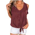 thumbnail image 1 of Pompotops T-shirt Décontracté Sans Bretelles à Manches Courtes Col en V pour Femmes, 1 of 8