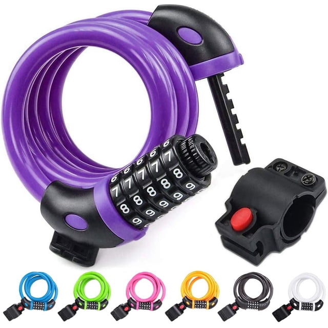 Bicycle Lock, Bicycle Chain Locks with 5 Digit Codes Resettable Combination Bicycle Cable Lock for Bicycle, Motorcycle, Door, Pushchair, BBQ, Luggage(Purple)