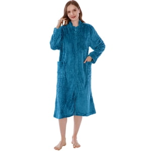 PAVILIA Robe Zip, Robe Zippe Sherpa Robe avant Peigne, Maison Zip chaud Fuzzy pour femmes Lounge pour dames âgées avec des poches, Fluffy Fleece Long - Bleu de la mer de Teal (petite/moyenne)