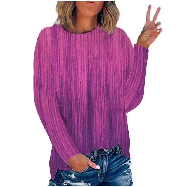 RKSTN Chemises à Manches Longues pour Femmes Mode Chandail à Col Rond Imprimé Teinture sur Nœuds Décontracté Sortie Blouses Amples Hauts