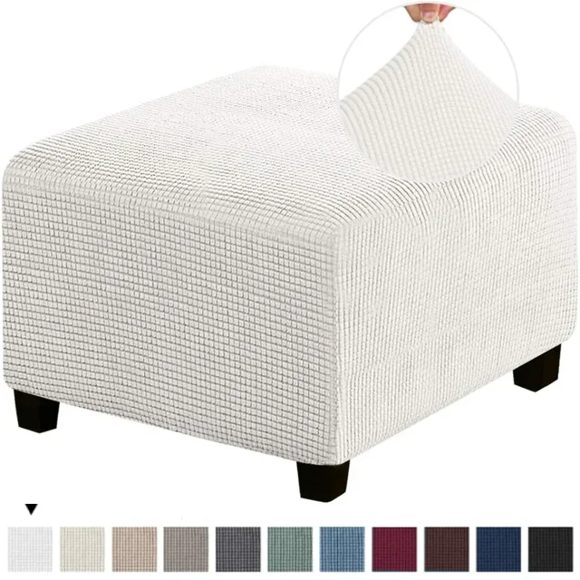 CHOK 3 Sizes Square Jacquard Durable Customized Stretch Footrest Ottoman Cover Folding Storage Stool Furniture Protector Slipcover (Light Grey S)