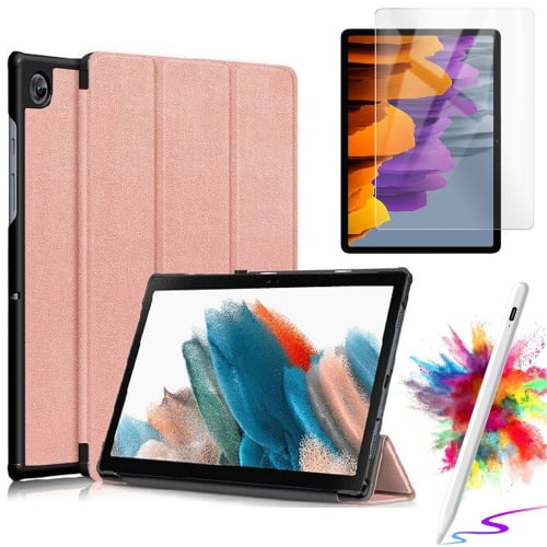 Folio Case With Screen protector & Stylus Pen for Samsung Galaxy Tab S10 Lite/ S10 FE/ S9 FE 5G 10.9 Inch/Tab S9 11 Inch Case Tempered Glass Multi-Angle Protective Cover - Rose Gold