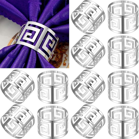 Amdohai 12 Paquets Porte-Serviettes Ajourés Anneaux Porte-Serviettes Boucle Porte-Serviettes Exquis Porte-Serviettes pour la Maison Ornement pour Mariage Noël Action de Grâce Fête Décoration de Table de Souper (Argent)