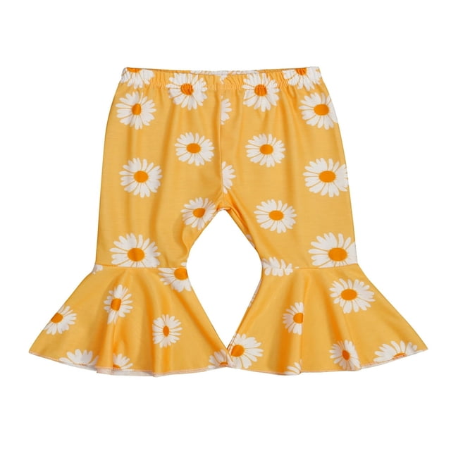 Toddler Baby Girl Bell Bottom Flared Pants Daisy Ruffle Pants Leggings Trousers