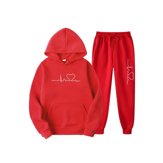 Bellella Ladies Tracksuit Sets Long Sleeve Sweatsuits Drawstring Two Piece Outfit Jogger Set Sweatshirts And Sweatpants Red A S