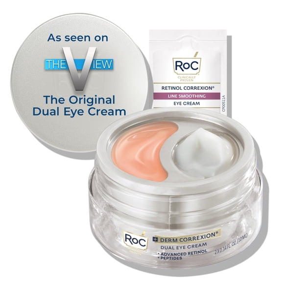 RoC Derm Correxion Crème pour les Yeux Double avec Rétinol Avancé + Peptides pour Yeux Bouffants et Cernes, (0,68 oz) avec Sachet de Crème pour les Yeux au Rétinol