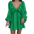 thumbnail image 2 of Gspmoly Robes d'Été pour Femmes, Robe à Manches Longues pour Femmes à Col en V Longueur Genou, Robe Aguichant Rétro Ample, Robes de Travail pour Femmes Économies, 2 of 5