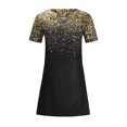 thumbnail image 4 of Robes à Manches Courtes pour Femmes, Teinture sur Nœuds Floral, Col en V, Robe Midi Évasée, Été, Décontractée, Coupe Ample, Robe à Enfiler Longueur Genou, 4 of 6