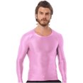 thumbnail image 2 of Jhaoyu Men's Glossy Long Sleeve Compression Shirts Athletic Workout Sports Rash Guard Undershirt Pink L, 2 of 6