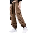 thumbnail image 4 of Spring Saving! HVOBTTY Kid's Long Straight Leg Cargo Pants, Children's Pants Spring Product Solid Color Work Pants with Multiple Pockets Loose Pants for Boys and Khaki, 7 Years, 4 of 4