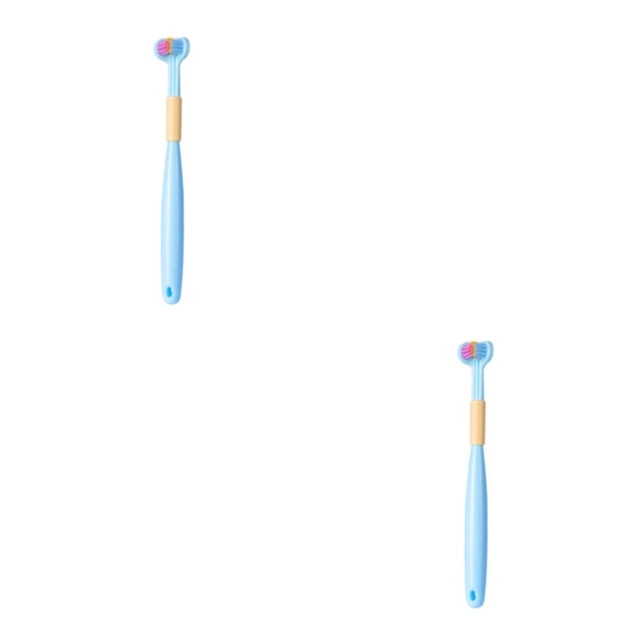 Baohd Macaron Color Toothbrush Vibrant And Stylish Three Head Toothbrush For Cleaning Plastic A22 Sky Blue Child 2Set