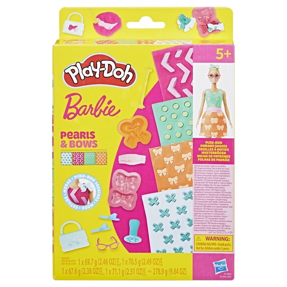 Play-Doh Barbie Perles et nœuds, recharges de feuilles à motifs et accessoires, pour enfants, dès 5 ans (poupée non incluse)