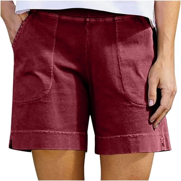 Besolor Women's Summer Bermuda Shorts Casual Elastic Waist Plus Size Cotton Linen Lounge Shorts with Pockets
