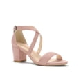 thumbnail image 1 of BLISSFUL STEP Women's Open Toe Cross Strap Mid Block Heel Sandals Dust Pink 10, 1 of 7