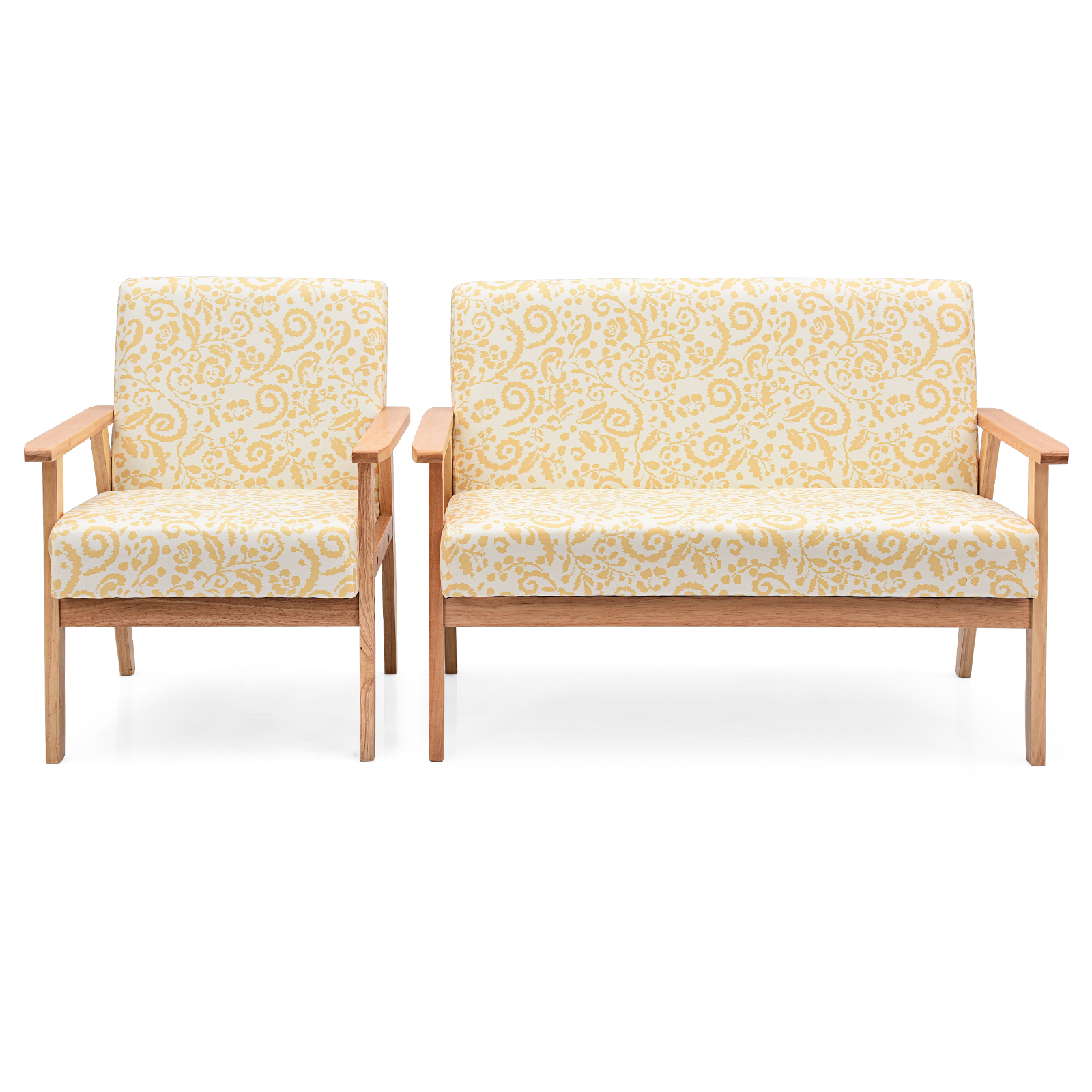 Patiojoy Ensemble de Canapé 2 Pcs et Fauteuil Simple en Tissu Jaune Floral