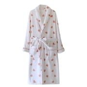 HAiming Womens Long Printed Robe Warm Thick Fuzzy Oversized V Neck Spa Loungewear Winter Bathrobe with Tie