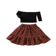 thumbnail image 1 of Little Girls 2PCS Skirt Outfits  Long Sleeve Plain Off-Shoulder Tops  Floral Patterns Ruffle Hem High Waist Long Skirt, 1 of 7