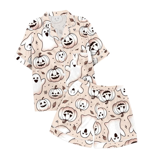 WEAIXIMIUNG Ensemble de Pyjama pour Enfants à Col Boutonné Imprimé, Haut à Manches Courtes et Short, 12-13 Ans