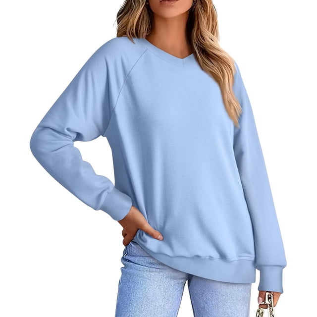 Chandails en Molleton Col en V pour Femmes Manches Longues Décontractées Tops Chandail Oversize