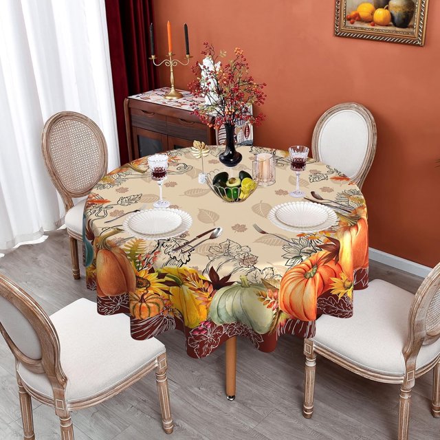 Round Fall Tablecloth, Fall Round Tablecloth 60 Inch, Autumn Pumpkin Thanksgiving Tablecloth Round, Fall Table Cover Round