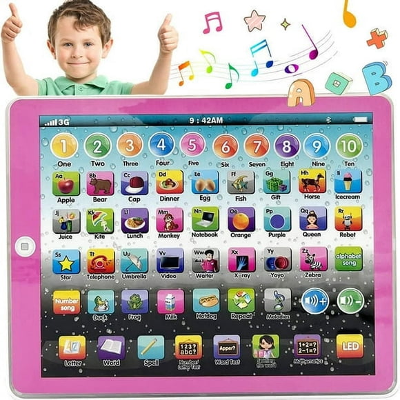 AMERTEER Tablette d'Apprentissage pour Enfants 2-5 Jouets Électroniques Éducatifs Interactifs ABC/mots/nombres//musique Tablette d'Apprentissage pour Tout-Petits Jouets Cadeaux de Noël Anniversaire pour Garçons de 3 4 5 Ans Gi