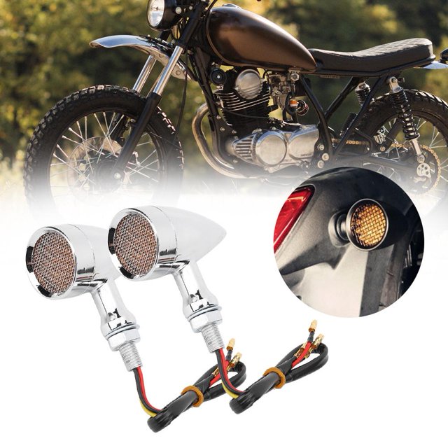 Wchiuoe Akozon 2pcs Turn Signal Lamp Brake Light Vintage Grille Universal For Motorcycle Modification
