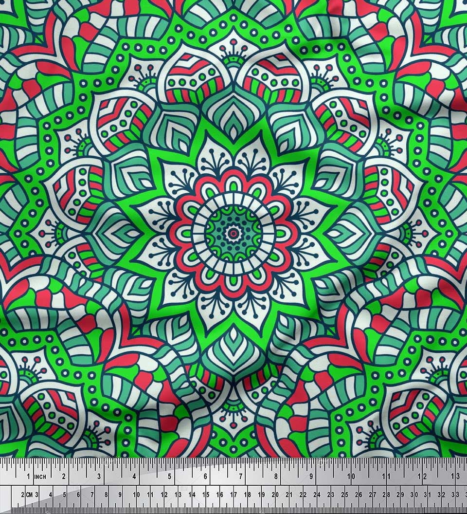 Soimoi Poly Georgette Fabric Mandala Kaleidoscope Print Fabric by The Yard 52 Inch Wide