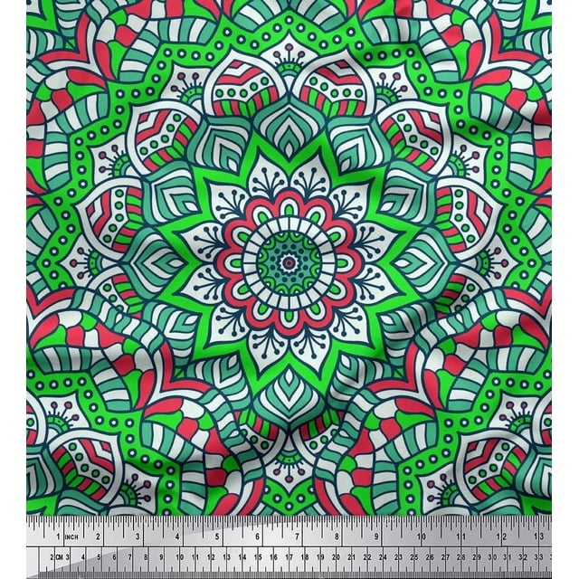Soimoi Polyester Crepe Fabric Mandala Kaleidoscope Decor Fabric Printed Yard 42 Inch Wide