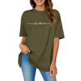 thumbnail image 1 of JIRNDf Hauts pour Femmes T-Shirts d'Été Tendance Imprimé Lettres Surdimensionné Col Rond Manches Courtes Décontracté Sport Ample Décontracté Simple T-Shirts Graphiques Mignons pour Adolescentes Vert Foncé TTG, 1 of 4