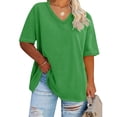 thumbnail image 1 of Jsaierl Womens Plus Size Loose Casual Tops Solid Color Summer V Neck T-Shirts Daily Simple Short Sleeve Blouses, 1 of 4