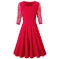 thumbnail image 4 of Jusqu'à 65 % de Rabais! Robes d'Été Mode pour Femmes 2024 Grande Taille Tempérament Manches Trois Quarts Faux Deux Pièces Encolure Patchwork Grande Jupe Robe en Dentelle, 4 of 5