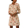 thumbnail image 4 of Allegra K Robe-Chemise à Fleurs pour Femmes à Revers, Boutonnée, avec Ceinture, G Abricot, 4 of 8
