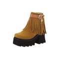thumbnail image 2 of Bottines à Talons Hauts Épais en Daim à Franges pour Femmes Automne et Hiver, 2 of 9