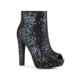 thumbnail image 1 of Unique Bargains Bottines à Talon Épais à Plateforme Pailletées pour Femme Noires (Taille 7), 1 of 7